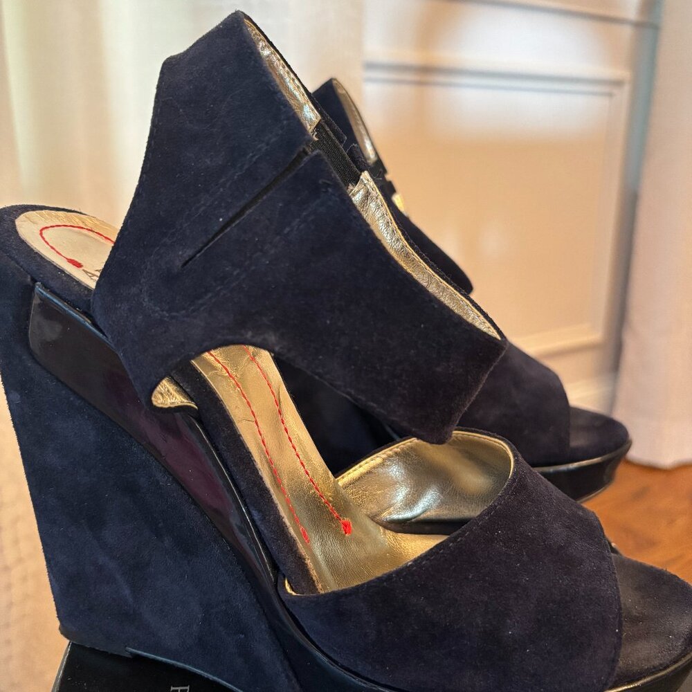 Ann Tuil (Paris designer), dark blue suede wedge, size 10 (I usually wear 9)